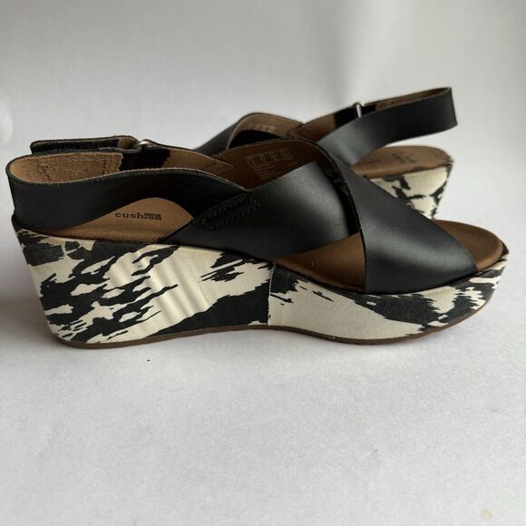 Clarks Stasha Hale Wedge Slingback strap black/white Sz 8.5M Crossed Wide Strap - Picture 9 of 13